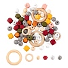 250Pcs 10 Styles Natural Unfinished Wood Beads & Linking Rings WOOD-LS0001-41-1