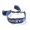 Word Lucky Polycotton(Polyester Cotton) Braided Bracelet with Tassel Charm BJEW-F429-08-1