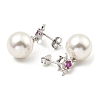 Shell Pearl Round Dangle Stud Earrings with Cubic Zirconia EJEW-Z024-05P-2