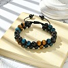 Natural Tiger Eye & Black Onyx Round Braided Bead Bracelet BJEW-TA00441-2