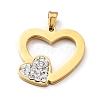 Double Heart Stud Earrings with 316 Stainless Steel Pins and Crystal Rhinestone Pendant SJEW-F218-03G-4