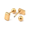 304 Stainless Steel Tiny Rectangle Stud Earrings with Screw On Ball Ear Nut for Women EJEW-I271-01G-2