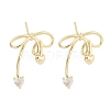 Heart Bowknot Brass Pave Clear Cubic Zirconia Stud Earrings for Women EJEW-S216-02A-G-1