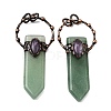 Natural Green Aventurine & Amethyst Sword Shape Big Pendants G-Q350-07K-1