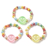 Glass Seed & Acrylic Smiling Face Beaded Stretch Ring RJEW-JR00575-3