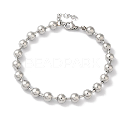 Non-Tarnish 304 Stainless Steel Beads Ball Chain Bracelets for Women BJEW-B092-01A-P-1