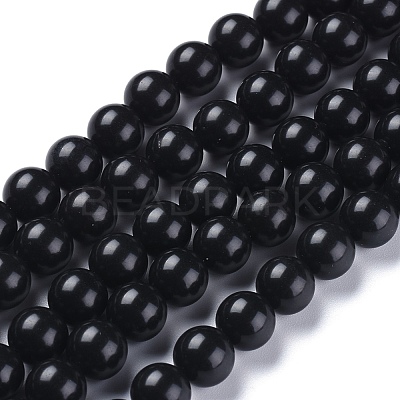 Natural Black Stone Beads Strands G-I288-A02-6mm-1