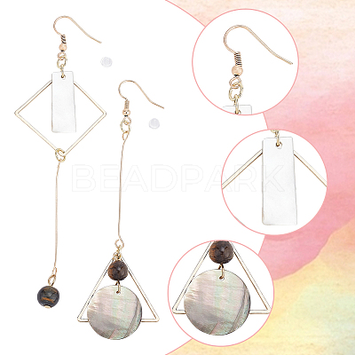 2 Sets 2 Style Acrylic Rectangle & Flat Round Asymmetrical Earrings EJEW-AN0001-56-1