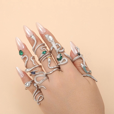 12Pcs Alloy Rhinestone Cuff Rings PW-WGFF40C-01-1