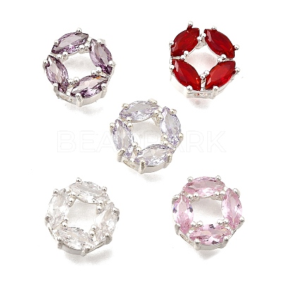 Brass Micro Pave Cubic Zirconia Beads KK-F913-02S-1