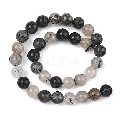 Natural Tourmalinated Quartz/Black Rutilated Quartz Beads Strands G-D361-01A-6-7mm-1