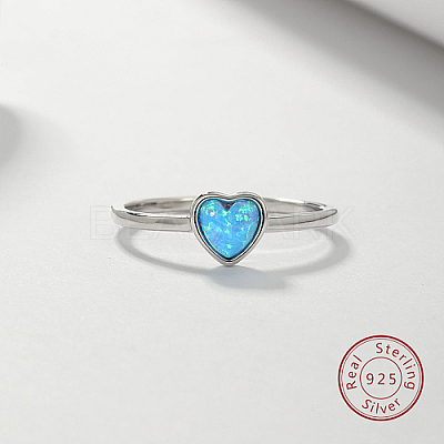 Light Sky Blue Synthetic Opal Heart Finger Ring FM4105-1-1
