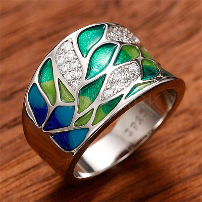 Brass Micro Pave Cubic Zirconia and Enamel Finger Rings FS-WGC3946-02-1