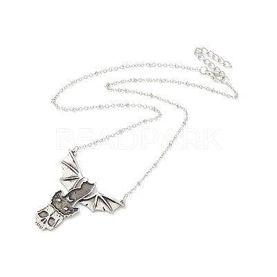 Alloy Skull with Bat Pendant Necklace LS-NJEW-G056-02AS-1