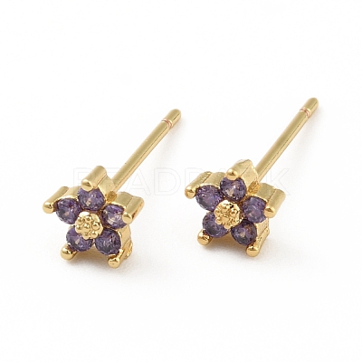 Cubic Zirconia Flower Stud Earrings X-EJEW-C035-15G-03-1