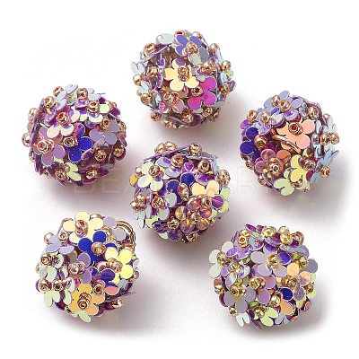 PVC Plastic Paillette with Glass Seed Beaded Pendants FIND-G058-01G-1