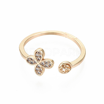 Brass Micro Pave Clear Cubic Zirconia Peg Bails Cuff Finger Ring Settings KK-S360-014-NF-1
