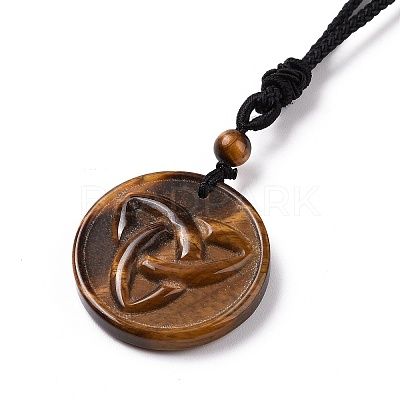 Adjustable Natural Tiger Eye Sailor's Knot Pendant Necklace with Nylon Cord for Women NJEW-L171-02A-1