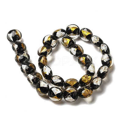 Handmade Gold Foil and Silver Foil Lampwork Flat Round Beads FOIL-C001-02H-1