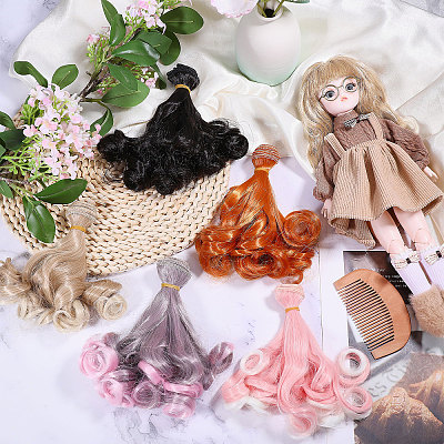 5Pcs 5 Styles High Temperature Fiber Long Pear Perm Hairstyle Doll Wig Hair DIY-GL0005-63C-1