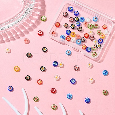 1 Strand Flat Round Handmade Millefiori Glass Beads Strands LK-YW0001-10A-1