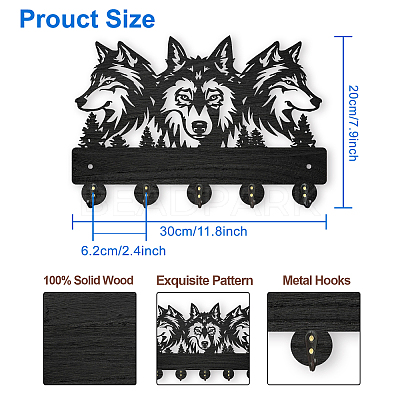 Wood & Iron Wall Mounted Hangers HJEW-WH0055-004-1