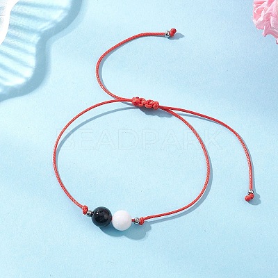 Natural Eyeless Obsidian 
& Malaysia Jade Beads with Braided Korean Waxed Polyester Cord Bracelets BJEW-JB12887-01-1