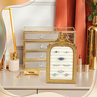 Gold Resin Photo Frame Ring Organizer Display Stands with Velvet Mat ODIS-WH0038-272-1-1