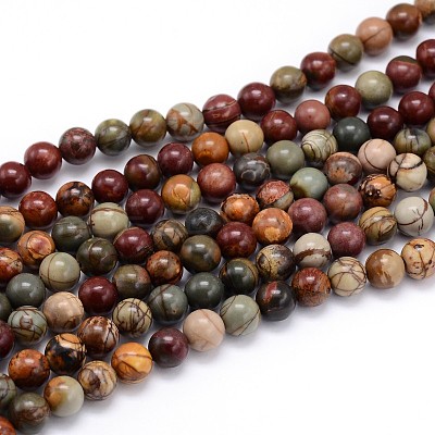 Natural Polychrome Jasper/Picasso Stone/Picasso Jasper Round Bead Strands X-G-J303-16-4mm-1
