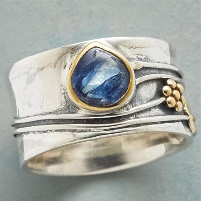 Teardrop & Flower & Leaf Pattern Alloy with Glass Finger Rings FS-WG58DE6-04-1