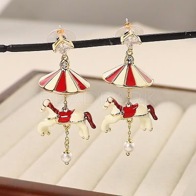 Carousel Brass Enamel Dangle Stud Earrings FS-WGBCA8C-01-1