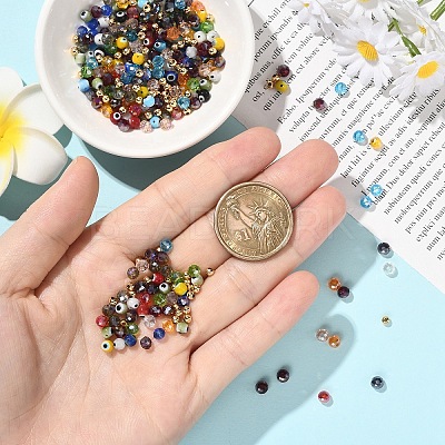 100Pcs Handmade Evil Eye Lampwork Round Bead Strands LAMP-YW0001-75-1