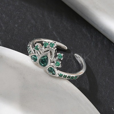Brass Micro Pave Cubic Zirconia Cuff Open Rings RJEW-Z145-06P-1