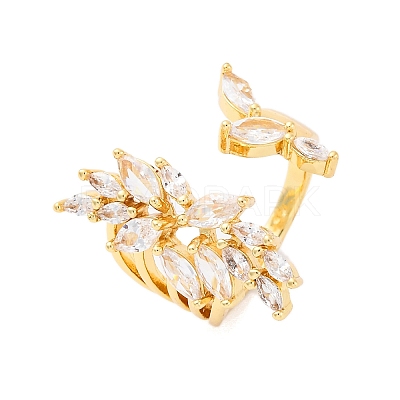 Brass Micro Pave Clear Cubic Zirconia Cuff Rings for Women RJEW-U047-25G-1