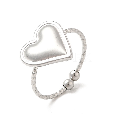 Non-Tarnish 304 Stainless Steel Heart Open Cuff Ring for Women RJEW-E066-04P-1