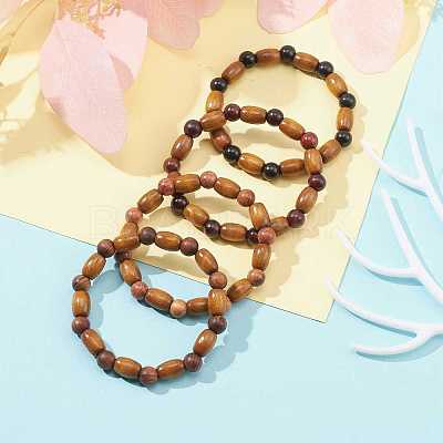 Natural Wood Beaded Stretch Bracelets BJEW-JB09621-1