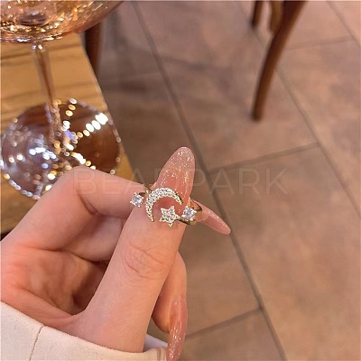 Brass Micro Pave Clear Cubic Zirconia Open Cuff Rings for Women FS-WGCF28E-01-1