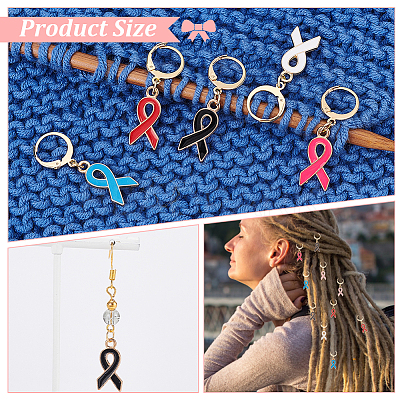 Alloy Enamel Awareness Ribbon Charm Locking Stitch Markers HJEW-PH01815-1