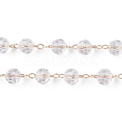 Handmade Glass Faceted Round Beaded Chains CHC-ZX005-05G-1