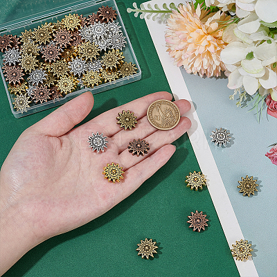 60Pcs 4 Colors Tibetan Style Alloy Sun Beads TIBEP-PH0001-84-1