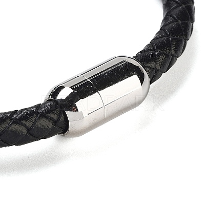 Natural Tourmaline Round Bead Braided Leather Cord Bracelets for Men Women BJEW-A009-11P-07-1