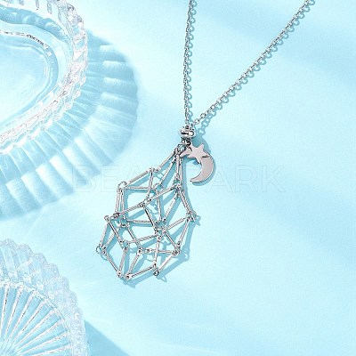 304 Stainless Steel Empty Macrame Pouch Star Moon Pendant Cable Chain Necklace Making NJEW-JN05281-02-1