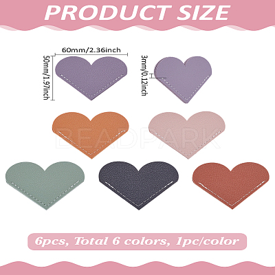 6Pcs 6 Colors PU Imitation Leather Bookmarks AJEW-LP0004-97-1