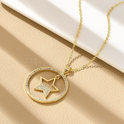 Brass Micro Pave Clear Cubic Zirconia Ring Pendant Necklaces LS-NJEW-P322-A01-G-1