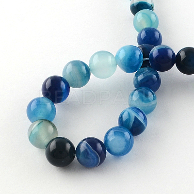 Dyed Natural Striped Agate/Banded Agate Round Bead Strands G-R342-8mm-05-1