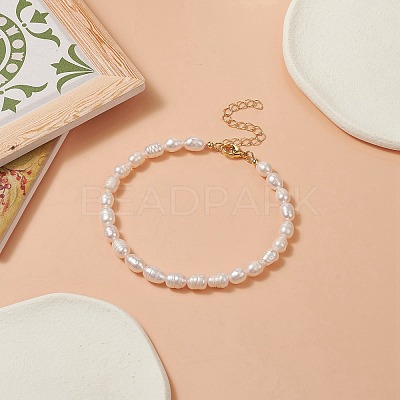 Natural Pearl Rice Beaded Anklets AJEW-AN00534-1