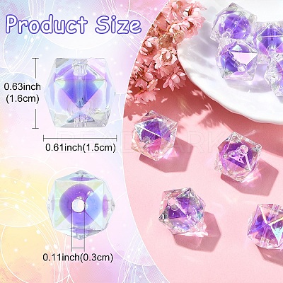 10Pcs Two Tone UV Plating Rainbow Iridescent Acrylic Beads TACR-YW0002-33H-1