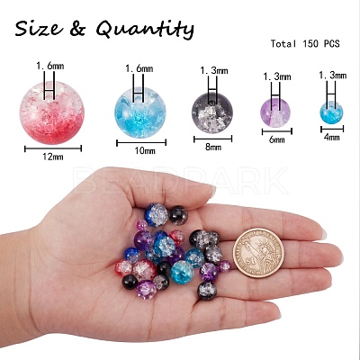 150Pcs 5 Styles Baking Paint Crackle Glass Bead Strands CCG-SZ0001-07-1