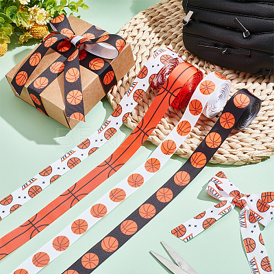 4 Rolls 4 Colors Sport Ball Print Grosgrain Ribbon OCOR-PH0004-07B-1