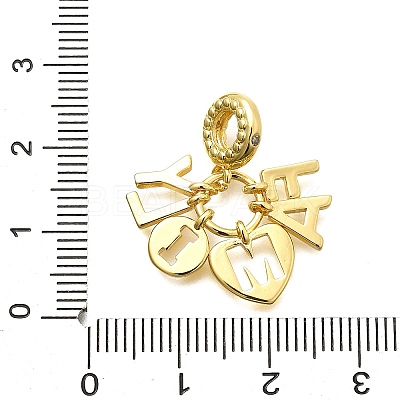 Brass Clear Cubic Zirconia Word FAMILY Heart European Dangle Charms X-KK-C087-14G-1